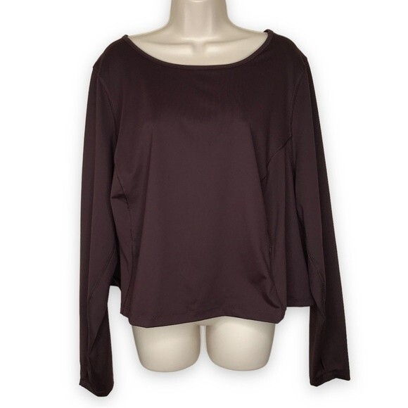 Old Navy Active Powersoft Go Dry Workout Top Pocket Long Sleeve Brown Women 3X - Picture 1 of 13